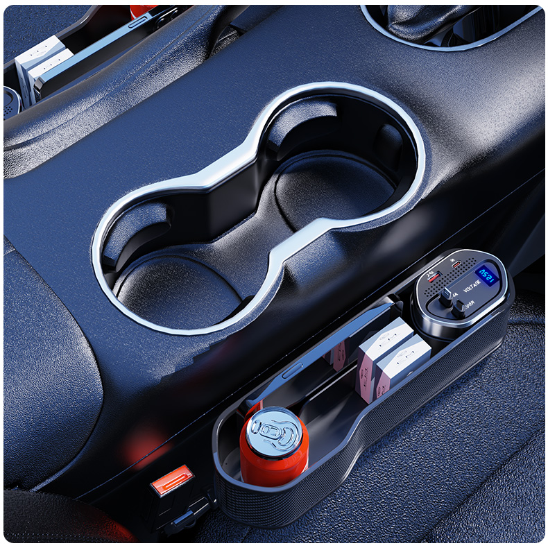 Example 12 Series organizer beside a center console with storage pocket and charging panel visible