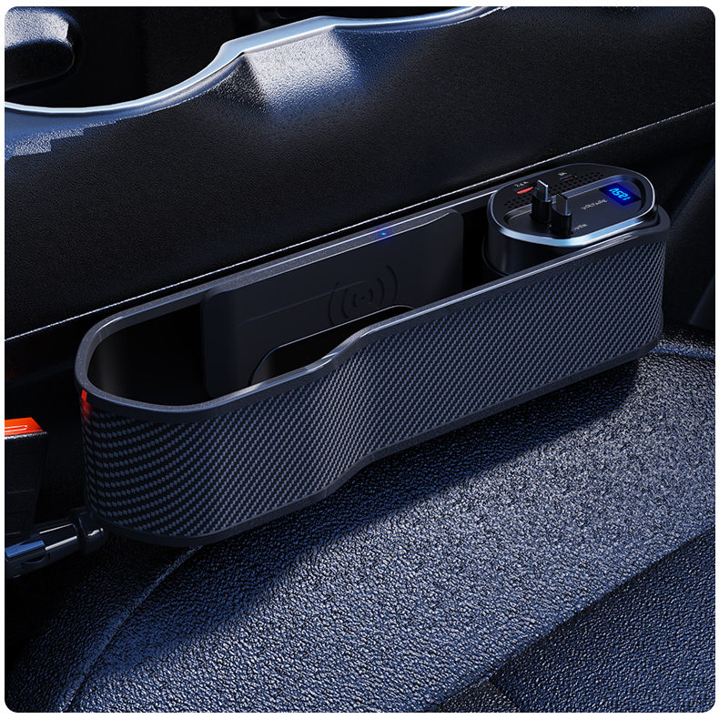 12 Series charging seat-gap organizer fitted beside a center console